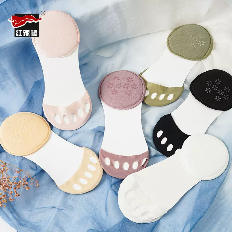 红辣椒袜子女夏季脚掌五指袜冰丝隐形防滑半截脚掌袜高跟鞋分趾袜