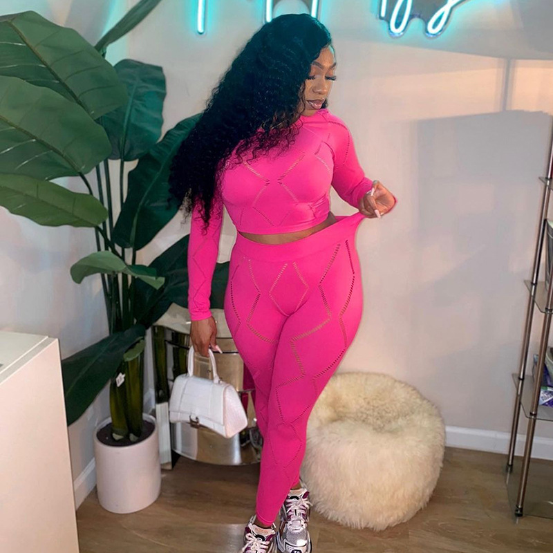 Women's Gender Daily Street Women's Casual Sexy Solid Color Polyester Hollow Out Pant Co-ord Set Pants Sets