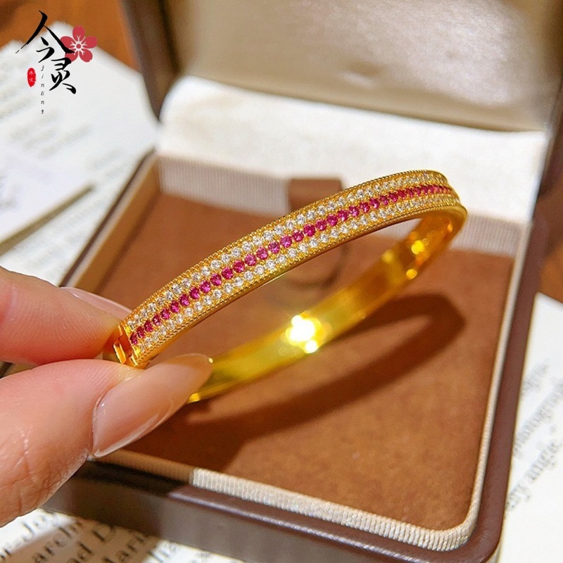 金店同款沙金点钻闪动蔷薇手镯三排钻卡扣镯子精致百搭送女友礼物|undefined