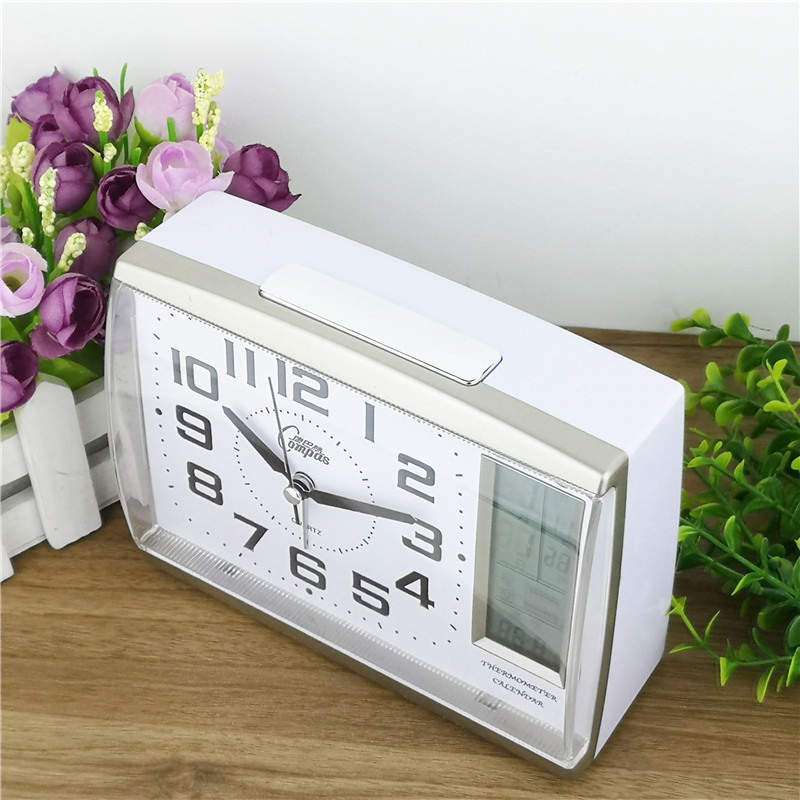 음소거 큰 글꼴 알람 시계 전자 영구 달력 밤 빛 온도 시계 잠자는 학생 침실 침실 테이블