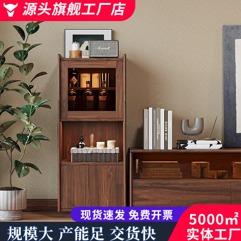 North American Black Walnut Tv Cabinet New Chinese Style Living Room Home Small Apartment All Solid Wood Storage Floor-Standing Tv Cabinet