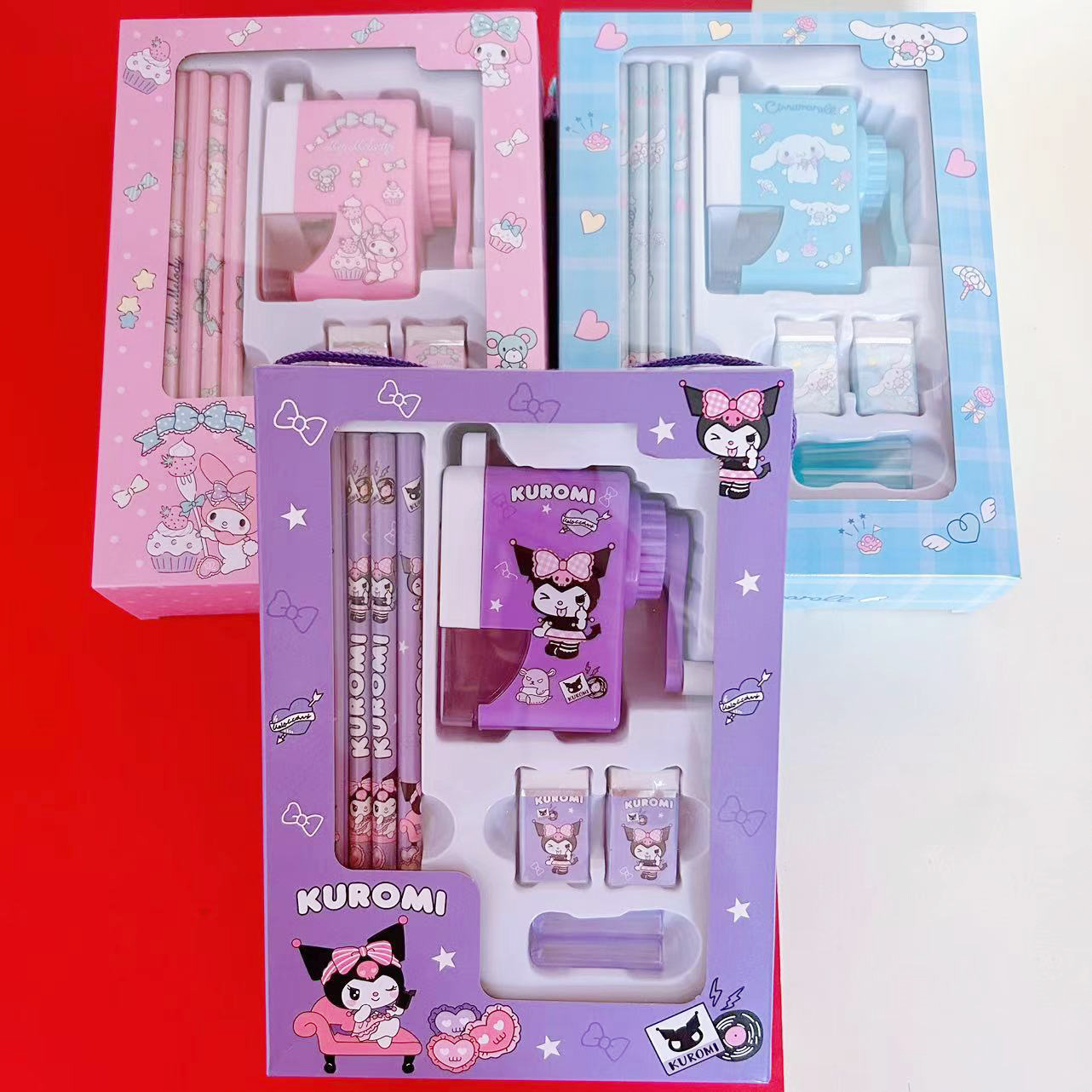 Sanrio-caja de regalo de papelería, conjunto de papelería transfronterizo, lápiz Kuromi, papelería de aprendizaje para niños, regalo de recompensa, venta al por mayor