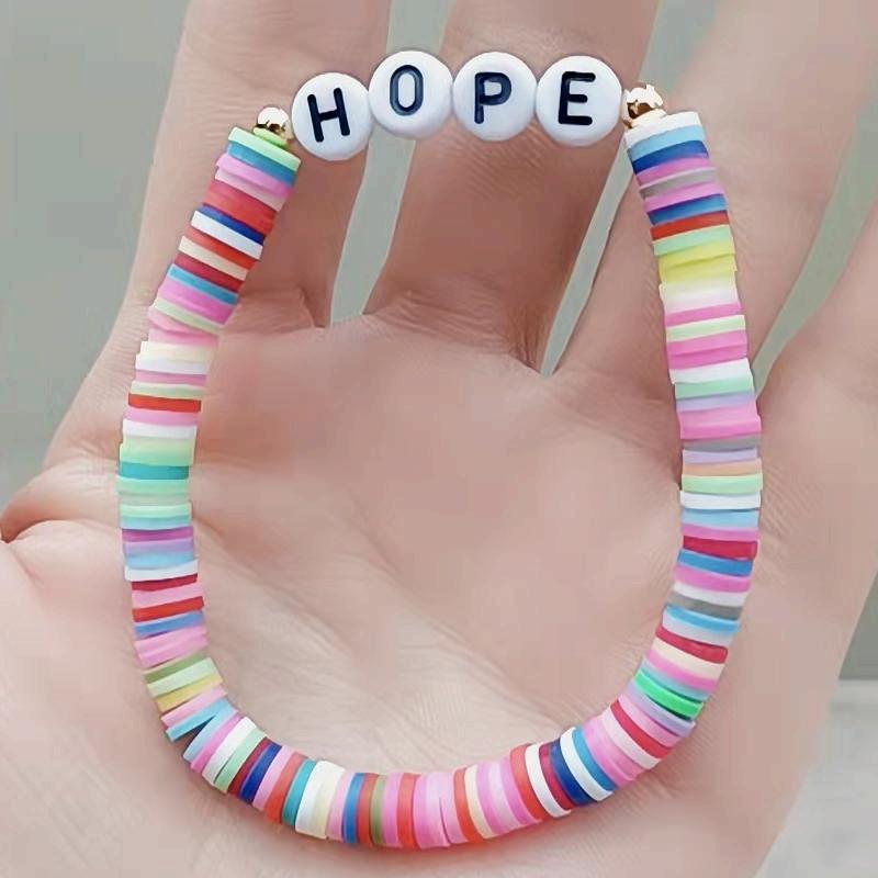 Europe and America Cross Border Popular 6mm Rainbow Polymer Clay Ornament Color Slice Polymer Clay Bracelet Women's Mixed Beach Style Bracelet
