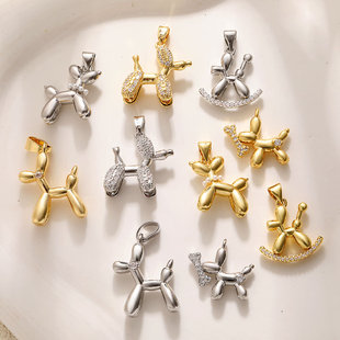 Copper Color-Preserving Stereo Poodle Puppy Pendant Silver Zircon Pearl Balloon Puppy Fun DIY Jewelry Accessories