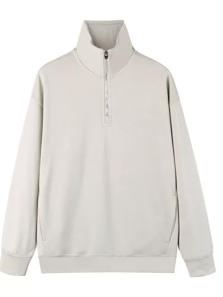Autumn and winter 320g trendy American-style sweatshirt with half-zip, loose fit, casual, solid color, versatile, stand-up collar, and sporty design