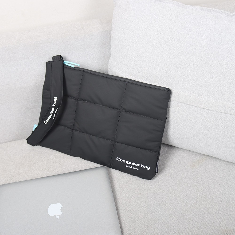 Puff Grid Cotton Filled Computer Handbag Lightweight Cushioned Laptop Protective Bag Shoulder Strap Commuter Computer Bag