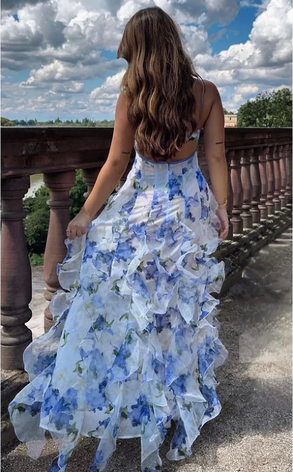 Women's Ball Gown Elegant V Neck Sleeveless Printing Maxi Long Dress Casual Banquet display picture 3