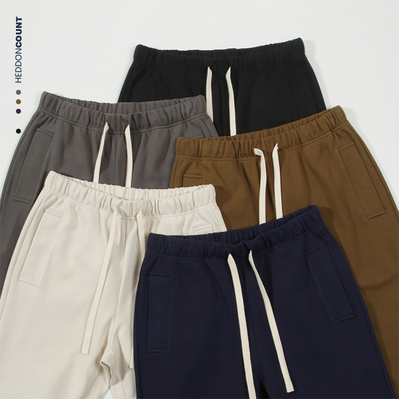 Men's Style Knit Joggers - 300g Twisted Weave Cotton Blend With Adjustable Drawstring (Navy, Black, Dark Gray, Khaki, Beige)_voghion.com