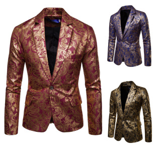 Men's Suit 2021 Foreign Trade Autumn/Winter New Amazon Casual Ethnic Style Gold Embossed Floral Slim Fit Blazer