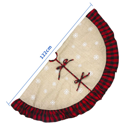 New Christmas Decorations - Christmas Tree Skirt with Pleated Edge, Red and Black Checkered Fabric Christmas Tree Skirt