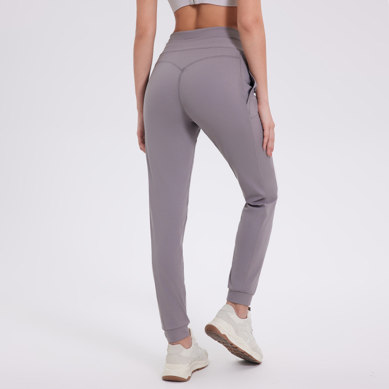 European and American Style Double-Layer High-Waisted Lulu-Style Women's Slim-Fit High-Elasticity Jogger Pants, Cropped Yoga Pants with Ankle Cuffs