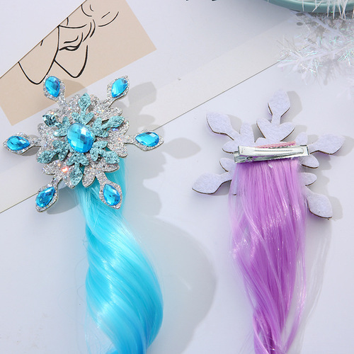 Children's colorful hair clip Frozen princess gradient long curly hair girl hair accessories braided ribbon headband