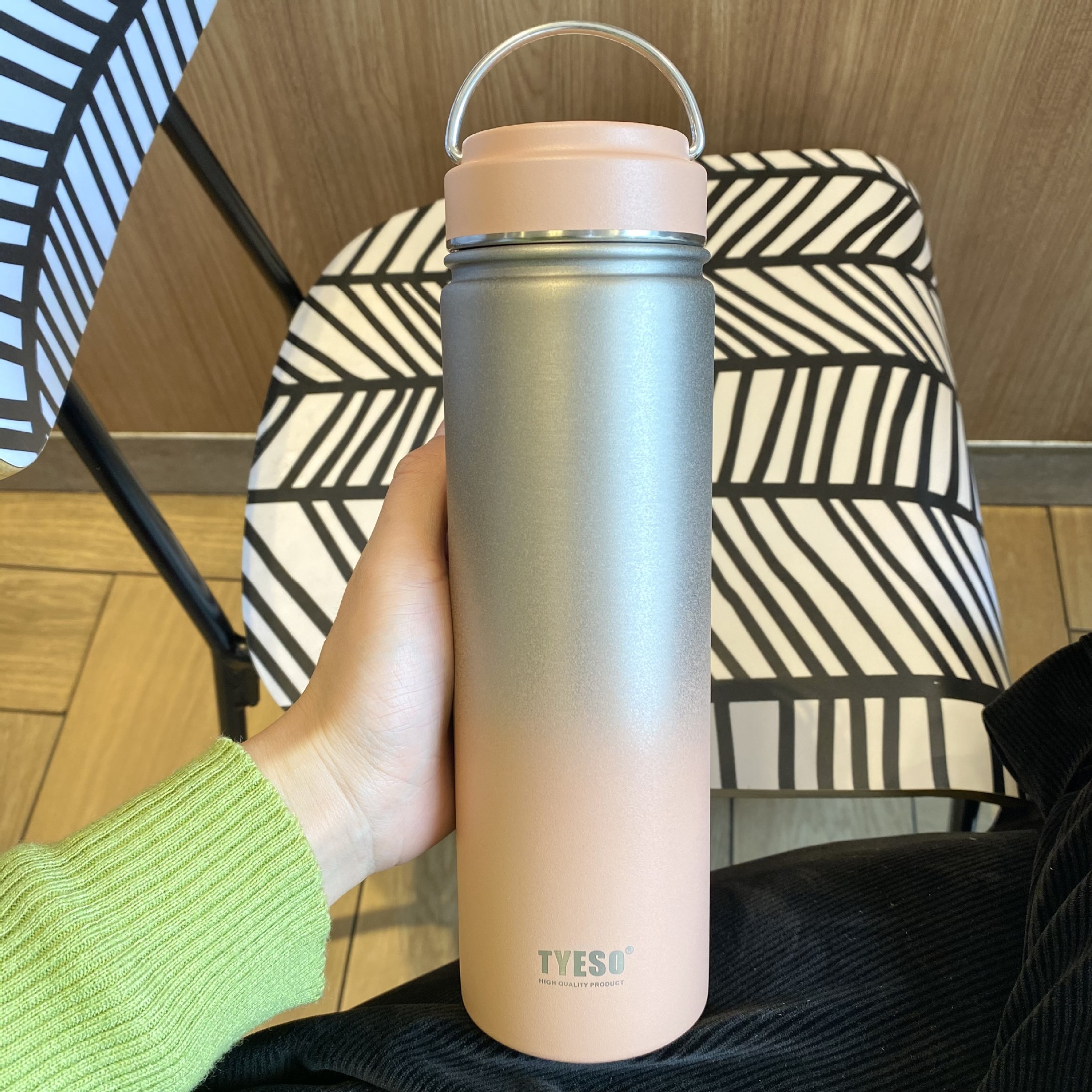 Taishuo Nuevo gradiente de metal natural recta Taza de vacío de acero inoxidable taza valor de la cara de gran capacidad estudiante portátil Taza de agua