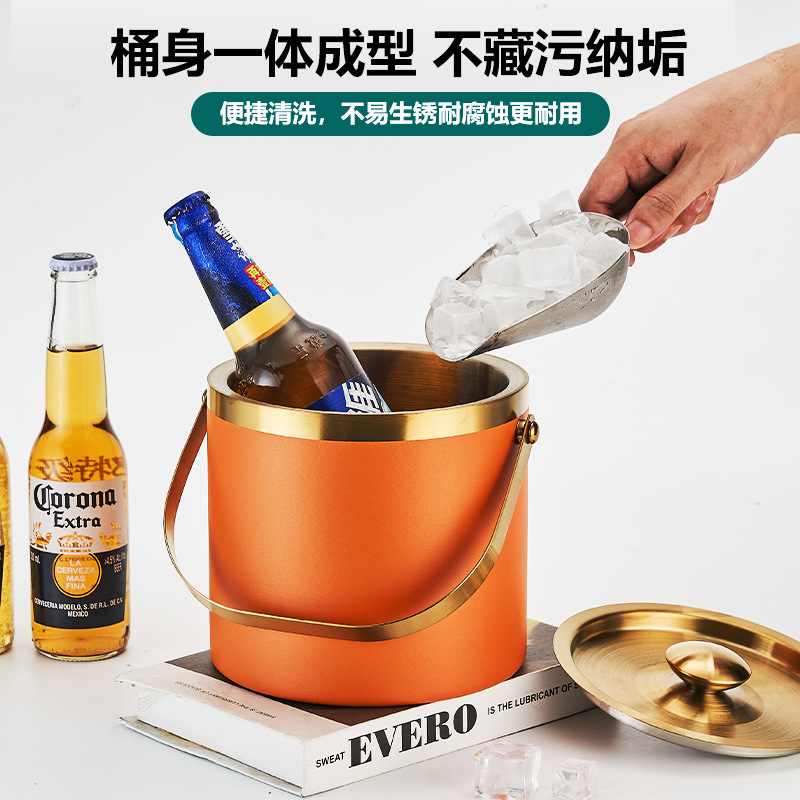 Cubo de hielo portátil de acero inoxidable Barra de hotel KTV champán Cubo de cerveza con tapa fría cubo de hielo distribución LOGO