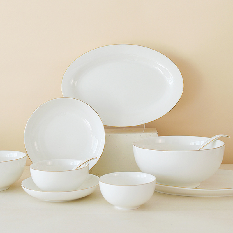 Conjunto de cubiertos de cerámica para 4 personas para el hogar de alta calidad simple relieve platos de arroz platos de arroz platos de alta temperatura platos