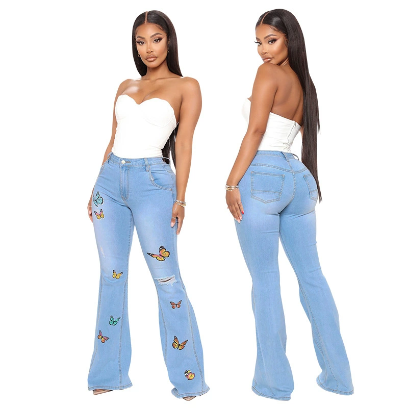 21827 Европа и США трансграничная женская одежда 2021 осень Новые вышитые стирки сексуальные джинсы Amazon New