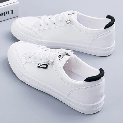Women's sneakers PU leather lace-up shallow mouth student shoes women's single shoes round toe low top thin sole