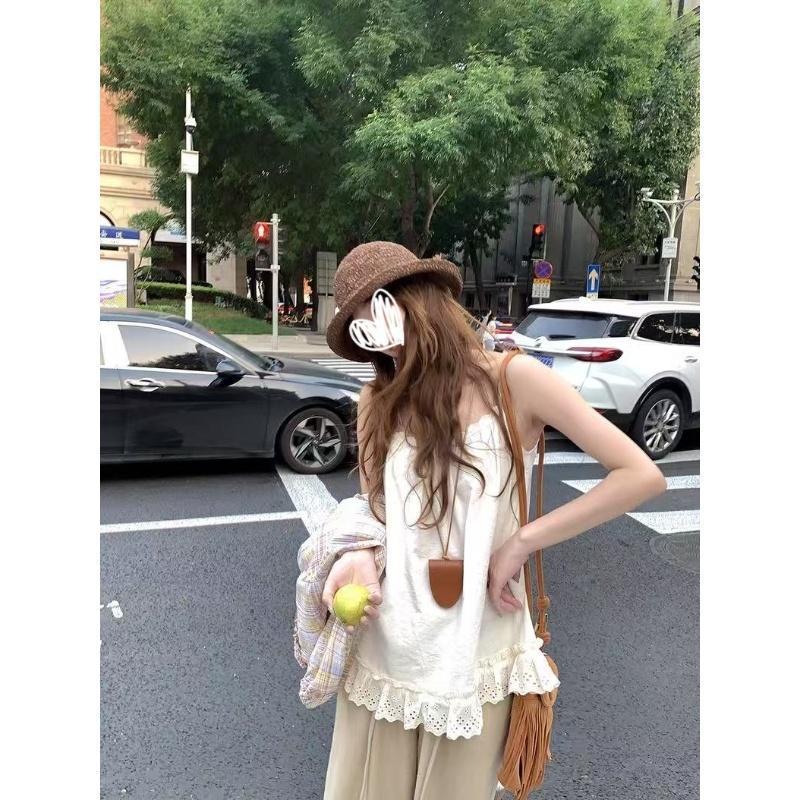 温柔抽绳钩花毛衣花边吊带套装粉色开衫紫色开衫其它其他|undefined