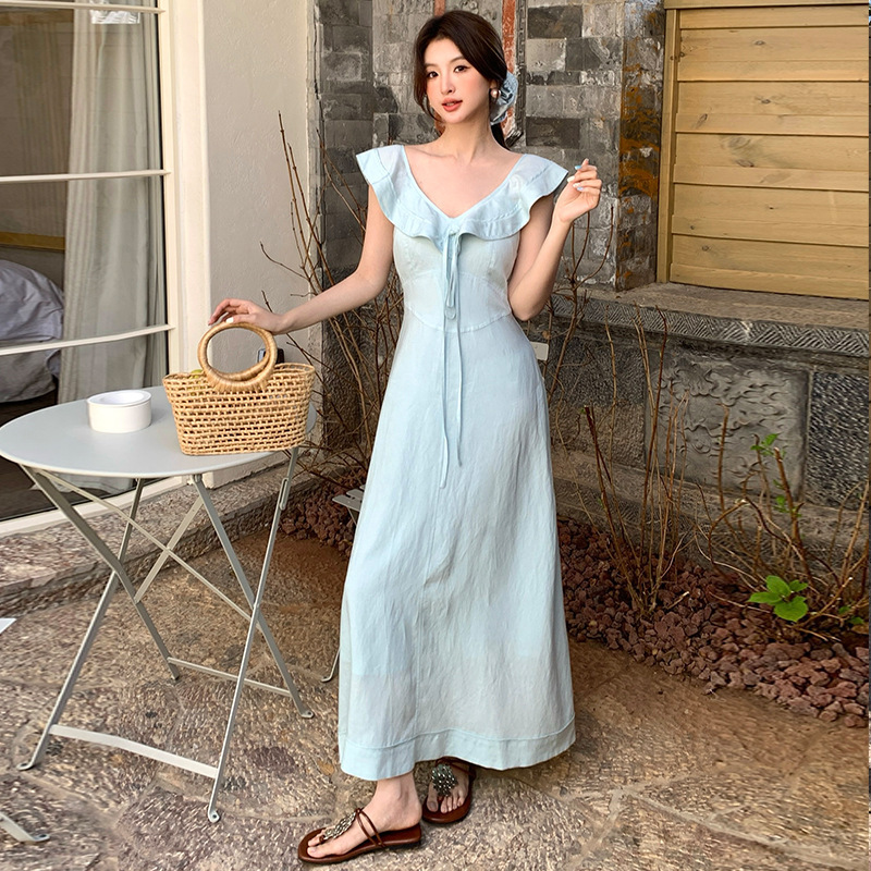 [Clearout No Returns/Exchanges] Xiuxixi 2025 Summer New Style Ruffled High Waist Slim Dress 88292