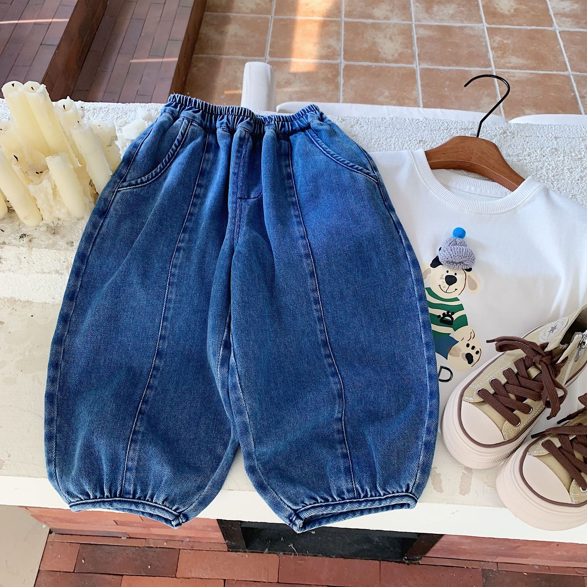 Blugi pentru copii, colecția 2024, versiunea coreeană, eleganți și versatili, cool și la modă pentru copii. Ținută frumoasă pentru bebeluși._voghion.com