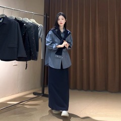 跨境大码秋季韩系洋气时尚显瘦三件套半身裙披肩衬衫套装女胖mm潮
