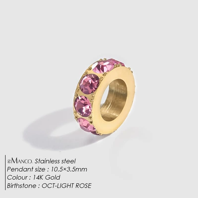 Stainless Steel Diamond-Encrusted Large Hole | Zərgərlik ara hissələri - 10-pink-gold