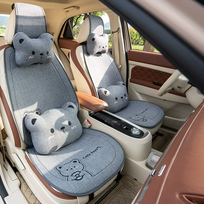 Seat cushion, seat cover — Linen Donut Bear