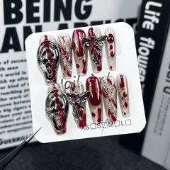 歐美重工萬聖節手工穿戴甲暗黑復古長款美甲貼片穿戴式指甲貼批發