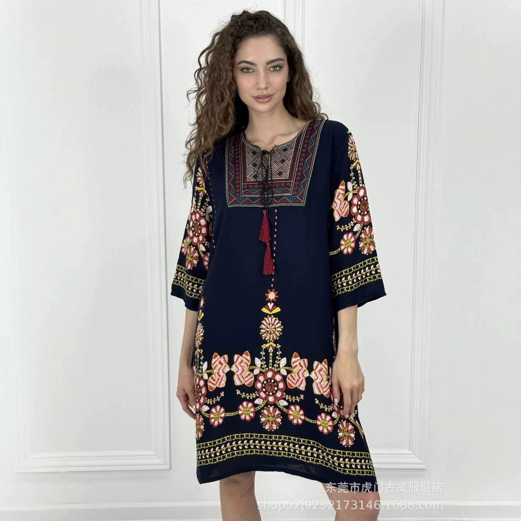 Платье из хлопкового шелка с принтом, художественное ретро весна и лето, национальный стиль, женская юбка, тайское платье, юбка