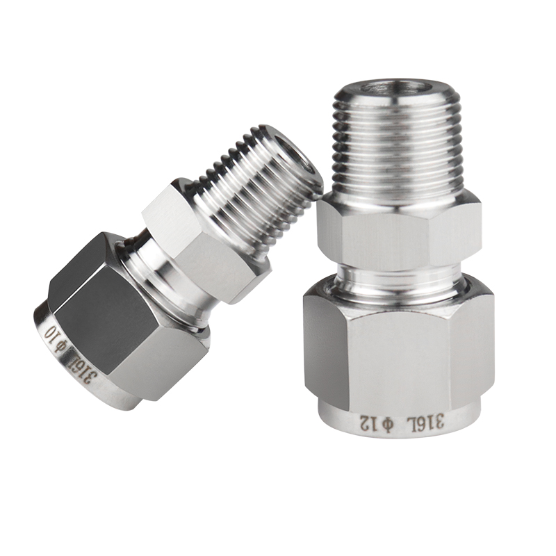 316L acero inoxidable a través del terminal de tornillo macho doble manguito de sujeción instrumento conector de anillo de presión fuente de aire tubo de cobre NPT