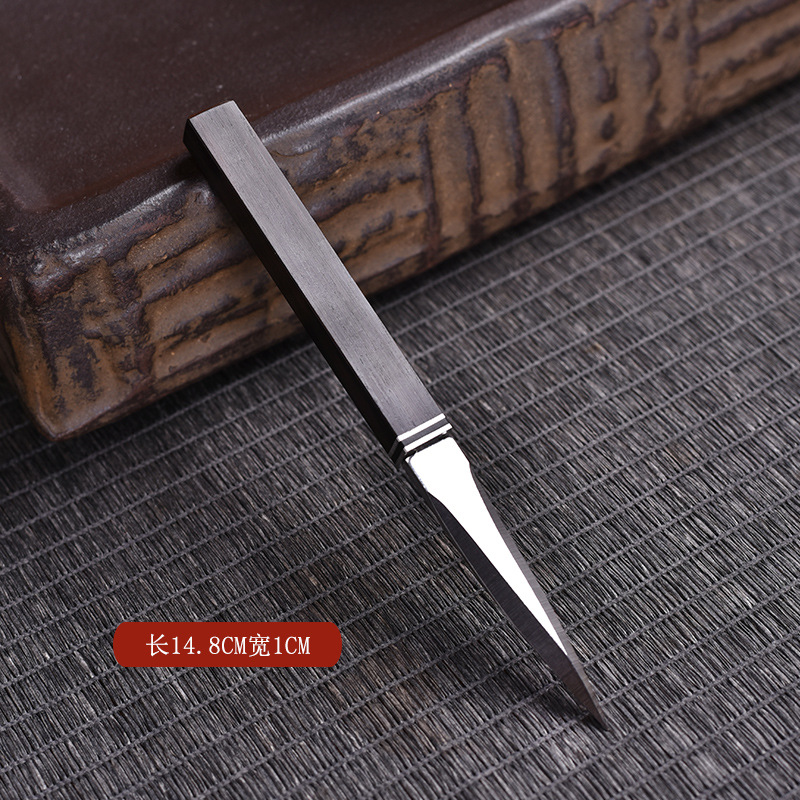 Cuchillo para té de acero 316 con mango de sándalo púrpura - Aguja para té cuadrada de 10x10 (incluye funda de cuero).