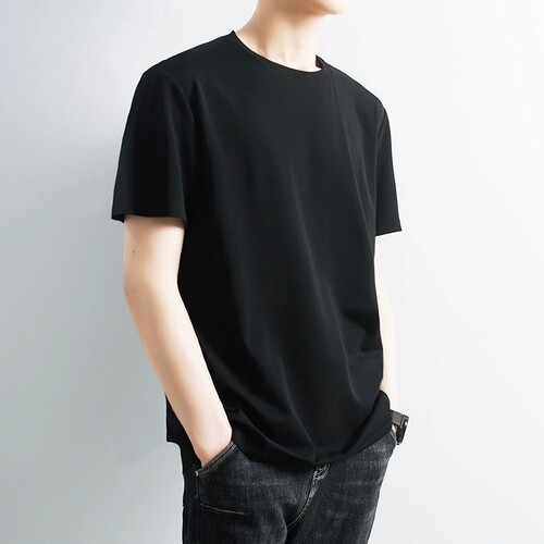 Summer short-sleeved T-shirt, men, ice silk, smooth black and white, solid color, casual all-matching bottomed shirt, quick-drying, breathable, large size T-shirt, men