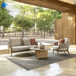 Nordic Style Outdoor Sofa Teak Furniture Courtyard Sofa Coffee Table Combination Overhead Floor Balcony Sofa Chair Terrace Furniture