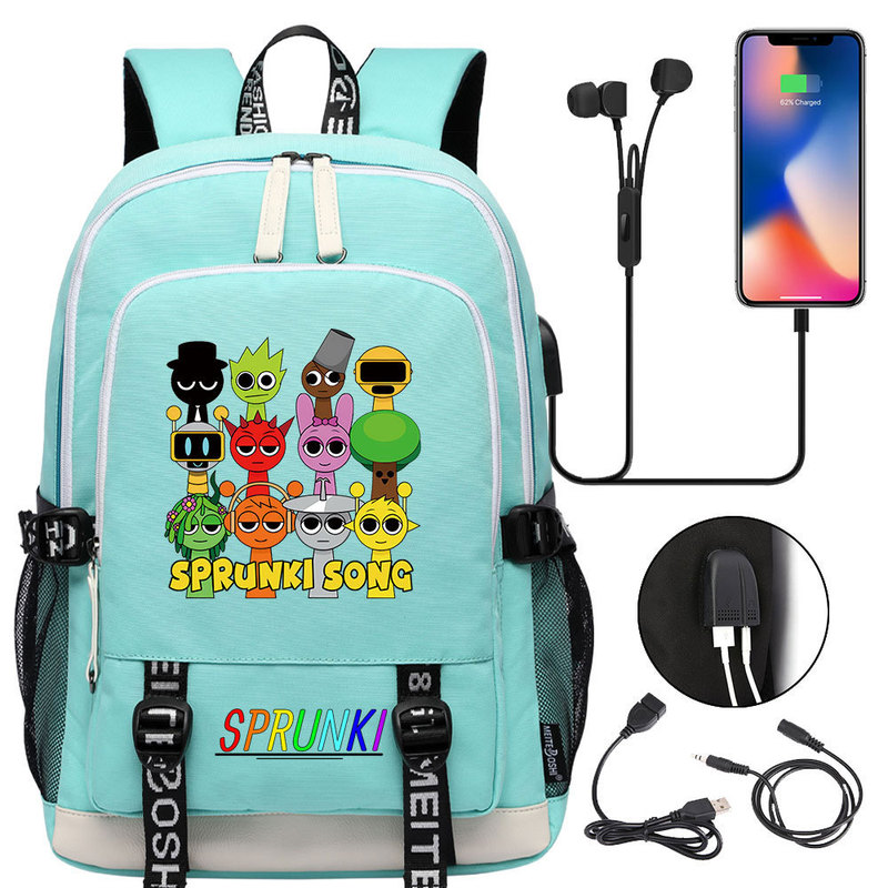 56 New Rhythm Box Print Teenage Primary and Secondary School Bags USB Men's and Women's Casual Shoulder Travel Backpack