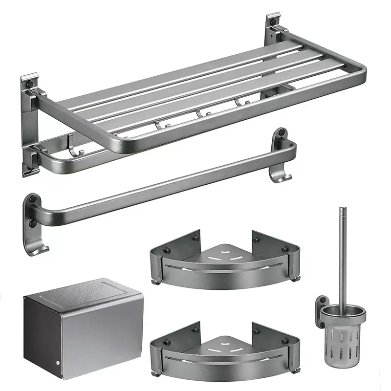 卫浴毛巾架太空铝浴巾架卫生间配件单双杆双层置物架挂件套装组合