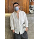 Japanese Retro Cotton and Linen Casual Stand Collar Mid-Sleeve Shirt for Men Spring Versatile Wrinkled Three-Quarter Sleeve Linen Shirt for Men