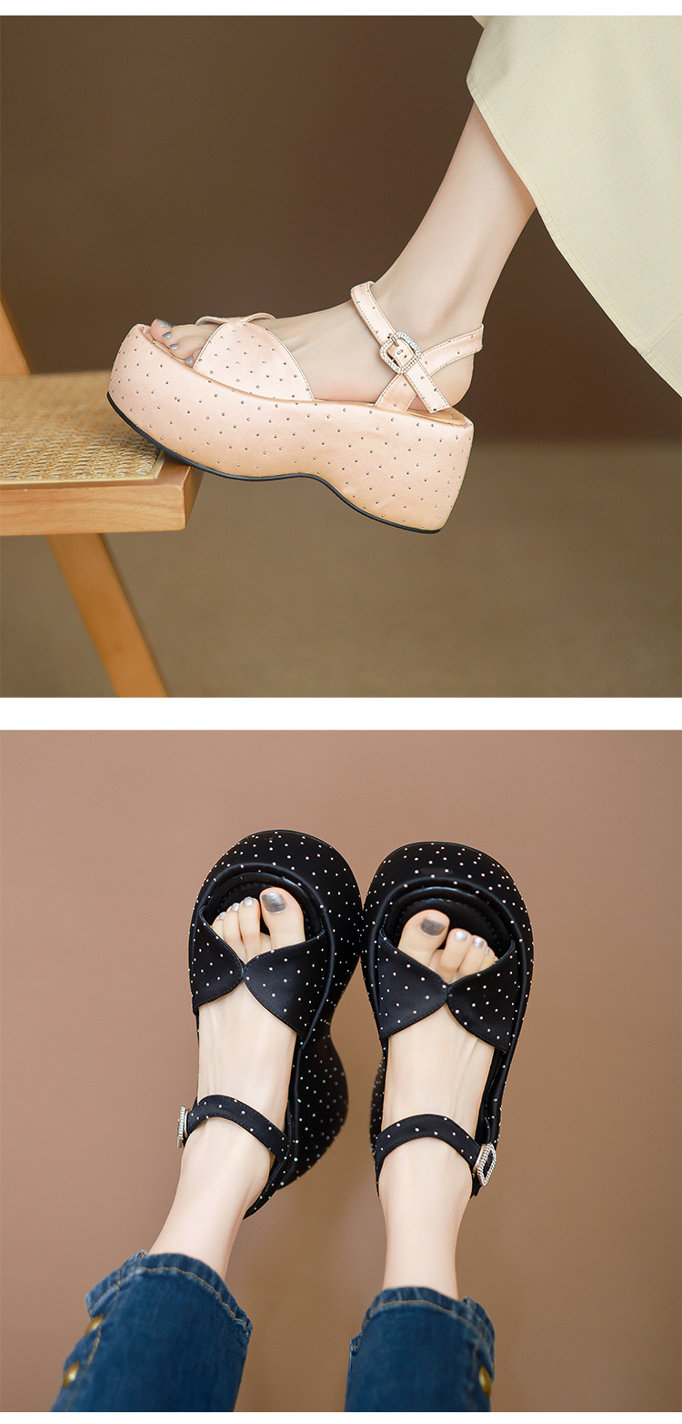 Sandal cao gót nữ đế dày hở mũi kiểu Pháp đính đá phong cách thơm nhỏ quai ngang La Mã gót nhọn — Màu đen, Màu trắng be, Màu mơ chi tiết 14