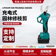 跨境花園電動修枝剪大口徑鋰電無繩電剪刀果樹剪園林竹林粗枝剪子