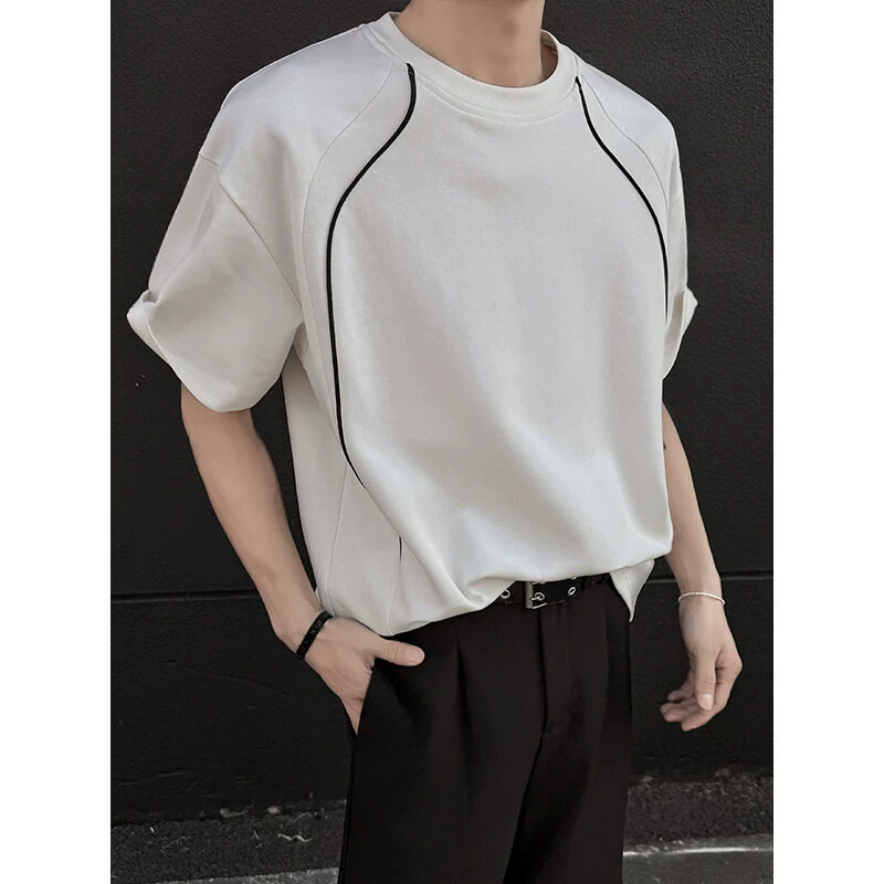 Летняя футболка 2025 года, американская мода, короткий рукав, свободный крой, реглан, комбинированный дизайн, оптовая доставка.