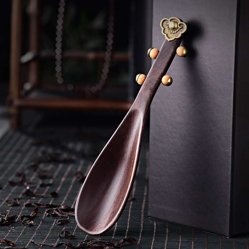 Al por mayor ébano pipa cuchara de té Kung Fu juego de té ceremonia del té partes del hogar herramientas de fabricación de té de madera maciza pala de té