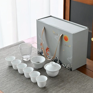 白瓷功夫盖碗茶具套装一整套家用送客户礼盒装定制logo商务伴手礼