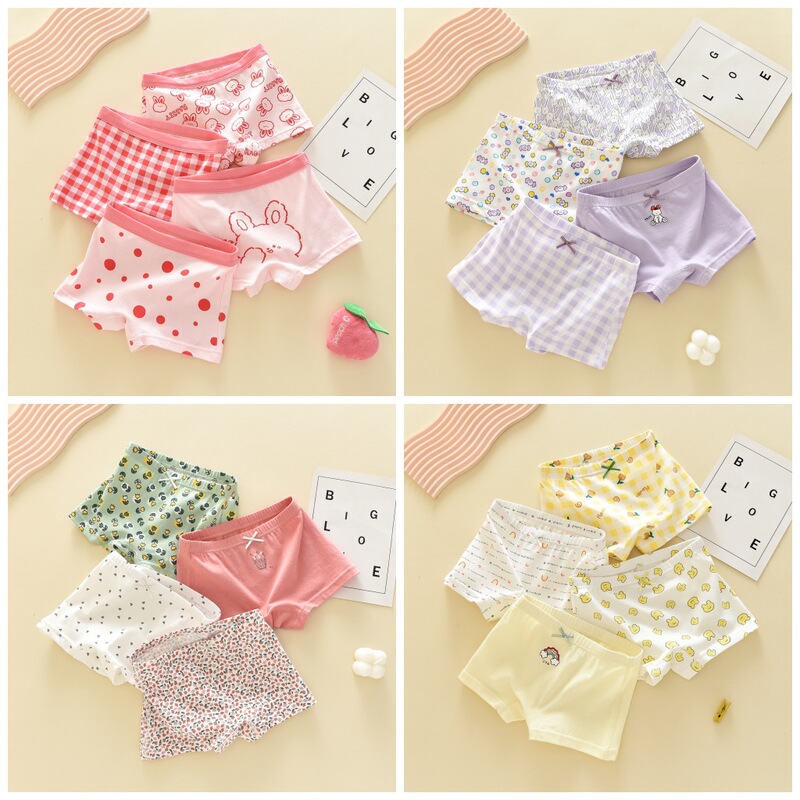 Mimo Children's Underwear for Girls, Cute Cartoon Ins Style Boxer Shorts for Baby Girls, Pack of 4 Mimo Children's Underwear for Girls, Cute Cartoon Ins Style Boxer Shorts for Baby Girls, Pack of 4