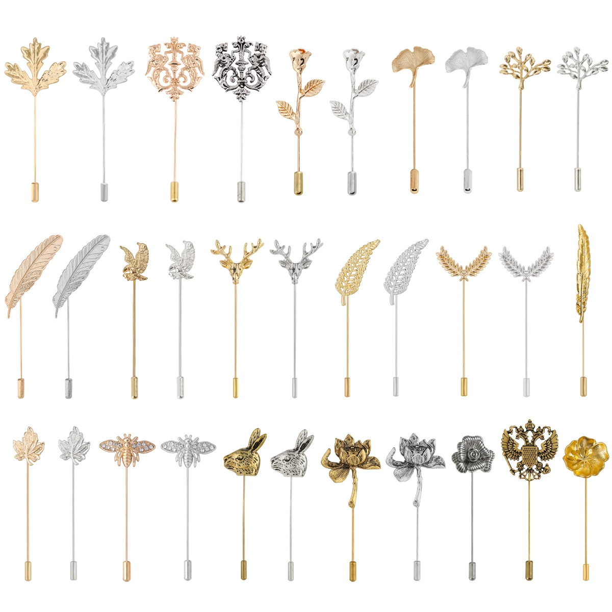 Модный и уникальный минималистичный брошь-значок с изображением листа, пера, головы лося, кролика, пчелы, розы.