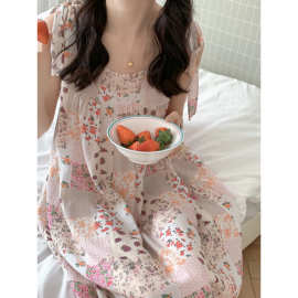 韩国ins睡衣女百搭小清新夏季棉吊带睡裙碎花家居服可外
