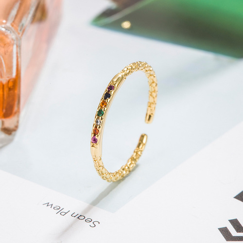 Retro ring for girls, simple niche design, light luxury zircon rainbow fine flash, high-end index finger ring and tail ring, versatile