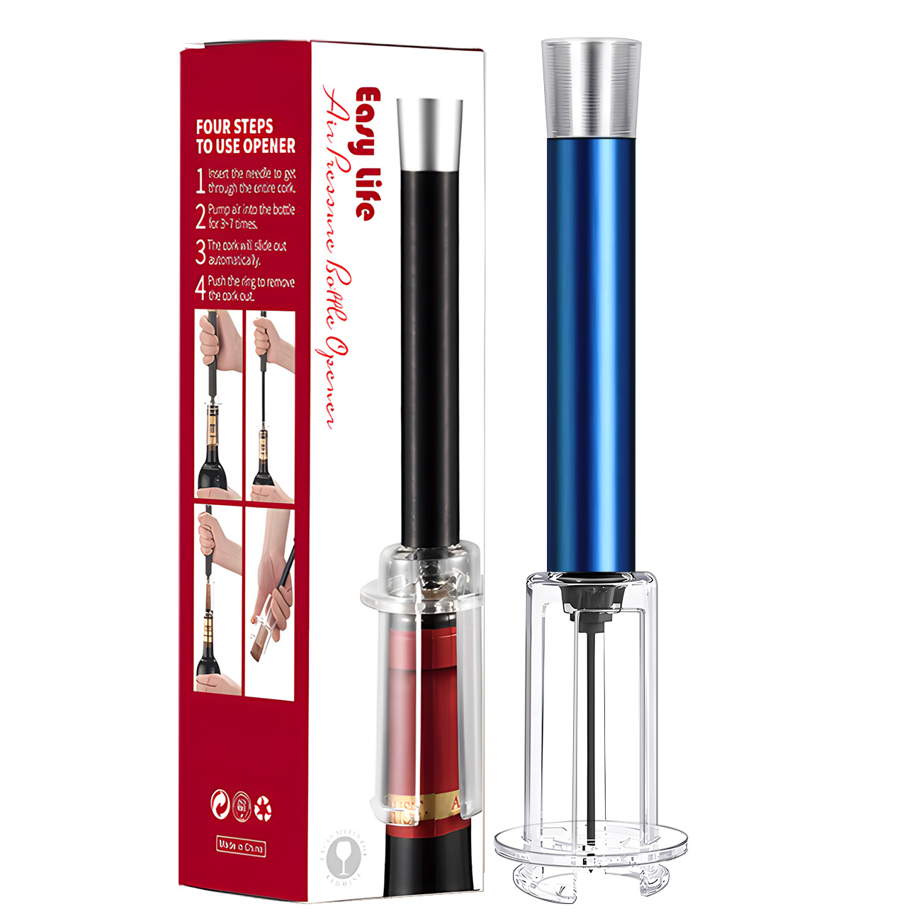 파란색 ABS 막대 알루미늄 헤드 공기압 병따개