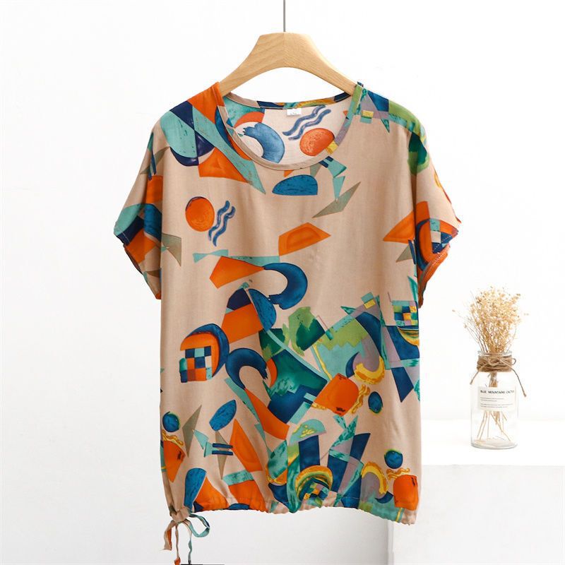 Cotton Silk Drawstring Sleeveless T-Shirt for Middle-Aged and Elderly Women, Mother's Wear, Women's Top, Summer Thin Artificial Cotton Large Size Shirt