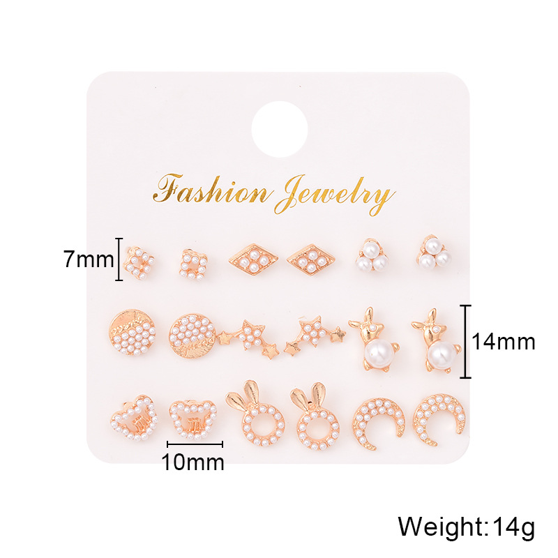 Fashion Sun Star Moon Alloy Inlay Artificial Pearls Rhinestones Women's Ear Studs 1 Set display picture 28