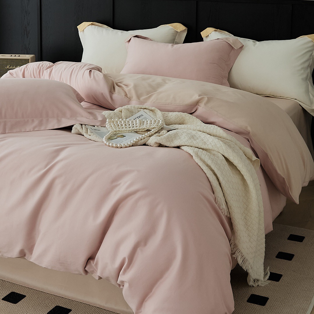 Parure de lit en coton peigné housse de couette et drap plat_voghion.com