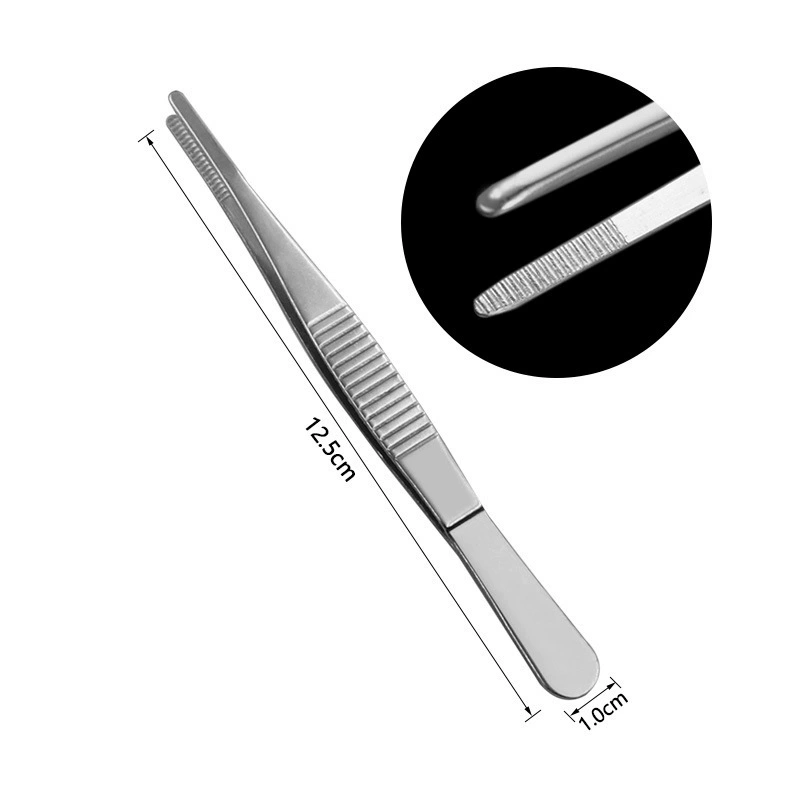 Stainless steel tweezers, thickened tweezers with round head, toothed tweezers, straight elbow clamp, garden landscape clamp